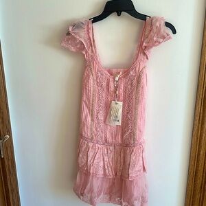 RARE- Love Shack Fancy Rowley Dress Pink and Gold Petite Size